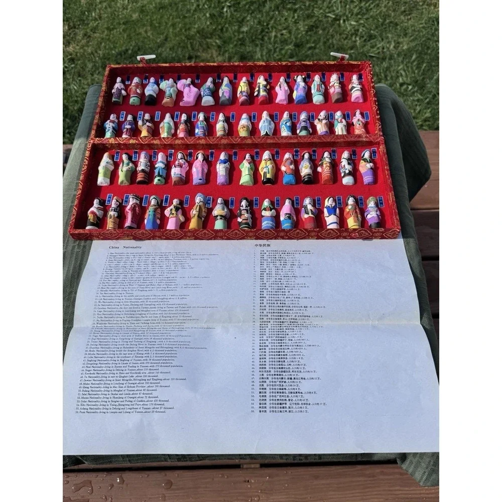 Vintage 56 Chinese Ethnic Groups Clay Women Figurines Complete Brocade Box Set